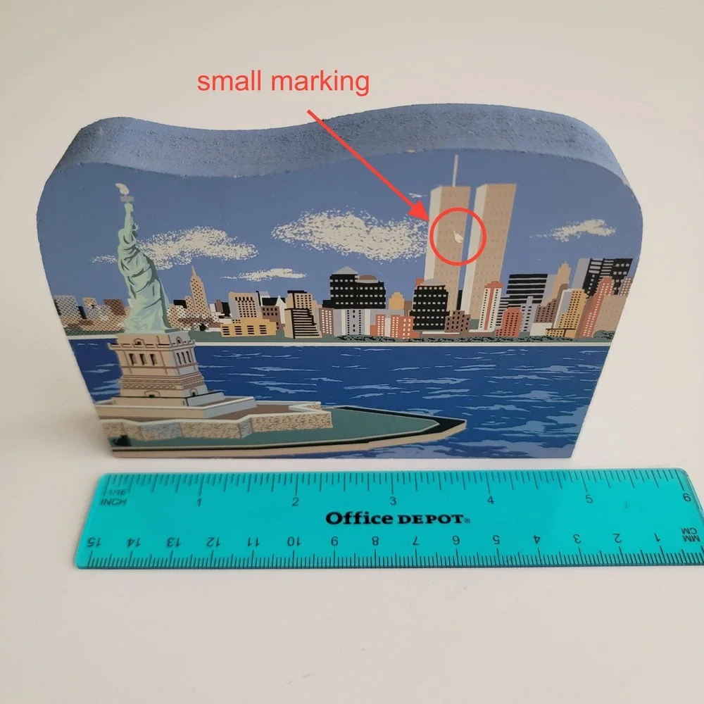 Vintage The Cat's Meow Village NYC Skyline Wood Shelf Sitter 2001 Twin Towers